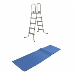 52 in SteelPool Ladder w/ No-Slip 9x36-in. Vinyl Pool Ladder Mat by Bestway