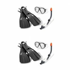 Black Reef Rider Sport Pool Plastic Goggle Mask Snorkeling Set 14 to Adult (2-Pack) by Intex