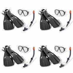 Black Reef Rider Swim Plastic Diving Goggle Mask Snorkeling Set 14 to Adult (4-Pack) by Intex