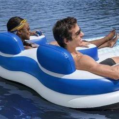 Hydro Force Indigo Wave 2-Person Inflatable Double Pool Lounger Float by Bestway -Pool Supplies Sales Store blue and white bestway pool floats 43534e bw 44 1000