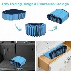 Blue 63 in. Foldable Leakproof Dog Pet Pool Bathing Tub Kiddie Pool for Dogs Cats and Kids by ANGELES HOME -Pool Supplies Sales Store blue angeles home pool toys ck01 ps48bl 4f 1000