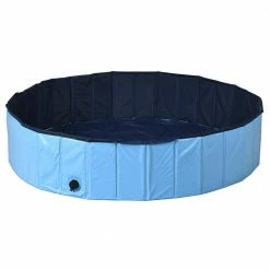 Blue 63 in. Foldable Leakproof Dog Pet Pool Bathing Tub Kiddie Pool for Dogs Cats and Kids by ANGELES HOME