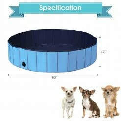 Blue 63 in. Foldable Leakproof Dog Pet Pool Bathing Tub Kiddie Pool for Dogs Cats and Kids by ANGELES HOME -Pool Supplies Sales Store blue angeles home pool toys ck01 ps48bl c3 1000