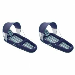 Inflatable Pool Lounger Float w Sunshade Canopy, Blue (2-Pack) by Aqua LEISURE