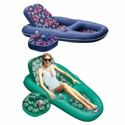 Campania 2-In-1 Inflatable Pool Float Set, Floral and Navy Hibiscus by Aqua LEISURE