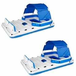 CoolerZ Tropical Breeze Vinyl 6-Person Floating Lake Raft Lounge, Blue (2-Pack) by Bestway