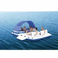 Tropical Breeze 6 Person Floating Island Lounge Raft Bundled with Vinyl Repair Patch Kit by Bestway -Pool Supplies Sales Store blue bestway pool floats 43105e bw 59631ep 44 1000