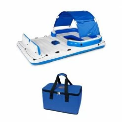 Tropical Breeze 6 Person Floating Island Lounge Raft Bundled with Vinyl Repair Patch Kit by Bestway
