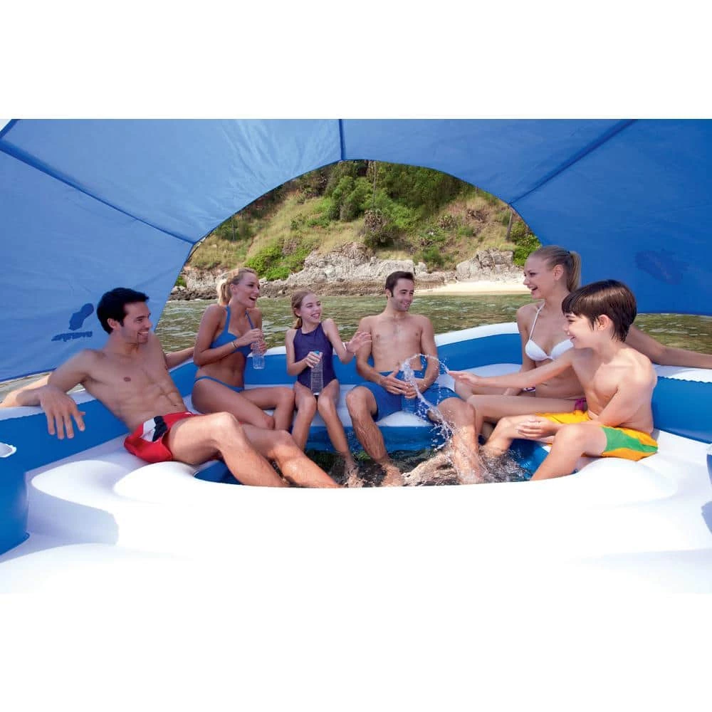 White Vinyl Rectangle CoolerZ Tropical Breeze 6-Person Floating Island Pool Lake Raft Lounge by Bestway 5 White Vinyl Rectangle CoolerZ Tropical Breeze 6-Person Floating Island Pool Lake Raft Lounge by Bestway - Image 3