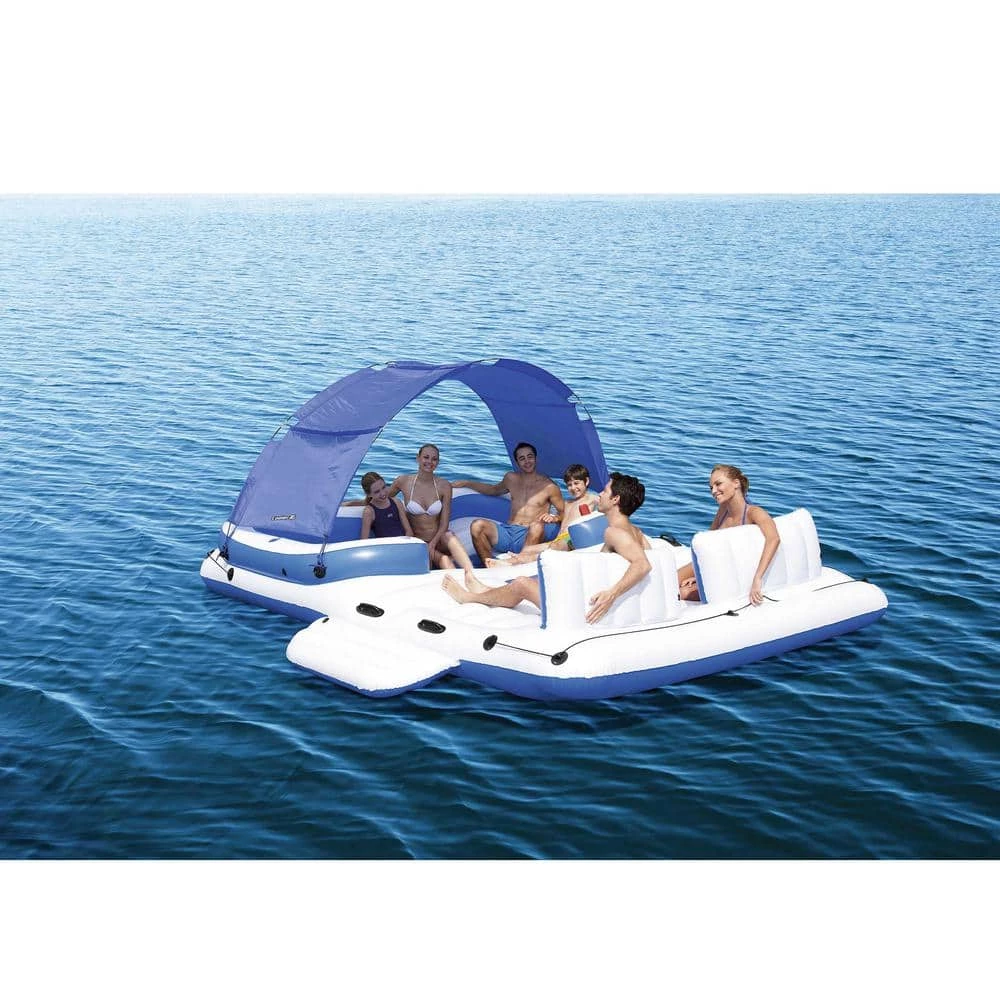 White Vinyl Rectangle CoolerZ Tropical Breeze 6-Person Floating Island Pool Lake Raft Lounge by Bestway 4 White Vinyl Rectangle CoolerZ Tropical Breeze 6-Person Floating Island Pool Lake Raft Lounge by Bestway - Image 2