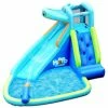 Blue Inflatable Kids Hippo Bounce House Slide Climbing Wall Splash Pool with Bag by Costway