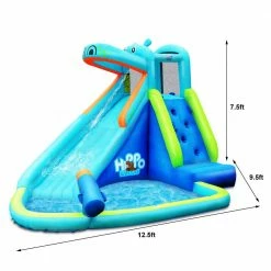 Blue Inflatable Kids Hippo Bounce House Slide Climbing Wall Splash Pool with Bag by Costway -Pool Supplies Sales Store blue costway pool toys op70100 c3 1000