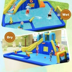 75 in. x 207 in. Blue Oxford Cloth Inflatable Water Slide Climbing Bounce House Splash Pool with 735-Watt Blower by Gymax -Pool Supplies Sales Store blue gymax pool floats gym07796 31 1000