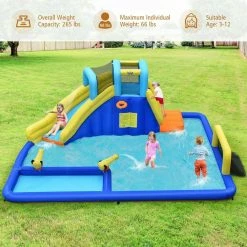 75 in. x 207 in. Blue Oxford Cloth Inflatable Water Slide Climbing Bounce House Splash Pool with 735-Watt Blower by Gymax -Pool Supplies Sales Store blue gymax pool floats gym07796 4f 1000