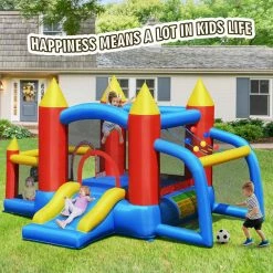 142 in. x 110 in. x 79 in. Cloth Blue Kid Inflatable Bounce House Slide Jumping Castle with Soccer Goal Ball Pit&Blower by Gymax -Pool Supplies Sales Store blue gymax pool toys gym05994 31 1000
