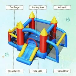 142 in. x 110 in. x 79 in. Cloth Blue Kid Inflatable Bounce House Slide Jumping Castle with Soccer Goal Ball Pit&Blower by Gymax -Pool Supplies Sales Store blue gymax pool toys gym05994 44 1000