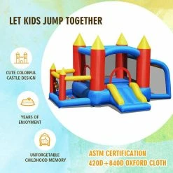 142 in. x 110 in. x 79 in. Cloth Blue Kid Inflatable Bounce House Slide Jumping Castle with Soccer Goal Ball Pit&Blower by Gymax -Pool Supplies Sales Store blue gymax pool toys gym05994 4f 1000