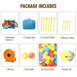 142 in. x 110 in. x 79 in. Cloth Blue Kid Inflatable Bounce House Slide Jumping Castle with Soccer Goal Ball Pit&Blower by Gymax -Pool Supplies Sales Store blue gymax pool toys gym05994 66 1000