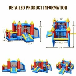 142 in. x 110 in. x 79 in. Cloth Blue Kid Inflatable Bounce House Slide Jumping Castle with Soccer Goal Ball Pit&Blower by Gymax -Pool Supplies Sales Store blue gymax pool toys gym05994 c3 1000