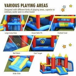 142 in. x 110 in. x 79 in. Cloth Blue Kid Inflatable Bounce House Slide Jumping Castle with Soccer Goal Ball Pit&Blower by Gymax -Pool Supplies Sales Store blue gymax pool toys gym05994 fa 1000