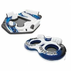 5 Seat Lounging Pool Float and 2 Seat Pool Tube Float with Cooler and Repair Kit by Intex