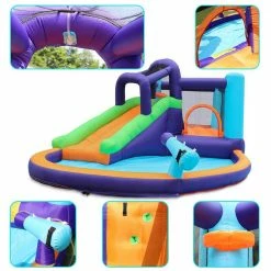 Blue Inflatable Bounce House for Kids Play Water Park with Slide Bouncing Area Playing Pool Climbing Wall Air Blower by Kingdely 15 Blue Inflatable Bounce House for Kids Play Water Park with Slide Bouncing Area Playing Pool Climbing Wall Air Blower by Kingdely -Pool Supplies Sales Store blue pool toys kf020204 01 xin 1f 1000