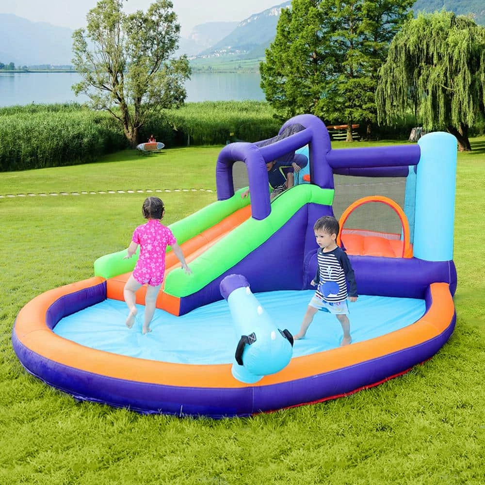 Blue Inflatable Bounce House for Kids Play Water Park with Slide Bouncing Area Playing Pool Climbing Wall Air Blower by Kingdely 11 Blue Inflatable Bounce House for Kids Play Water Park with Slide Bouncing Area Playing Pool Climbing Wall Air Blower by Kingdely - Image 9