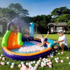 Blue Inflatable Bounce House for Kids Play Water Park with Slide Bouncing Area Playing Pool Climbing Wall Air Blower by Kingdely 14 Blue Inflatable Bounce House for Kids Play Water Park with Slide Bouncing Area Playing Pool Climbing Wall Air Blower by Kingdely -Pool Supplies Sales Store blue pool toys kf020204 01 xin 4f 1000