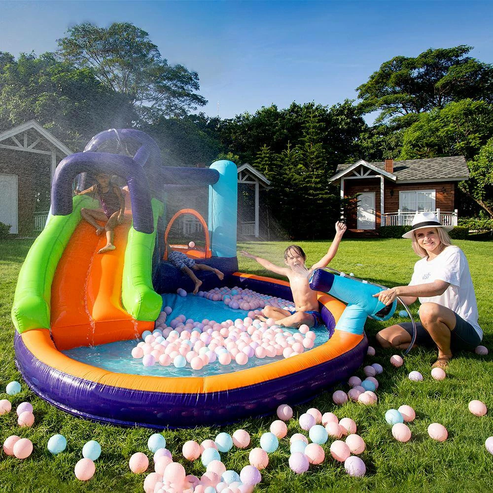 Blue Inflatable Bounce House for Kids Play Water Park with Slide Bouncing Area Playing Pool Climbing Wall Air Blower by Kingdely 6 Blue Inflatable Bounce House for Kids Play Water Park with Slide Bouncing Area Playing Pool Climbing Wall Air Blower by Kingdely - Image 4