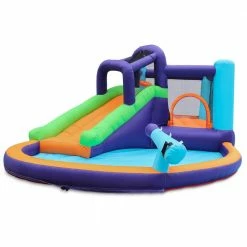 Blue Inflatable Bounce House for Kids Play Water Park with Slide Bouncing Area Playing Pool Climbing Wall Air Blower by Kingdely