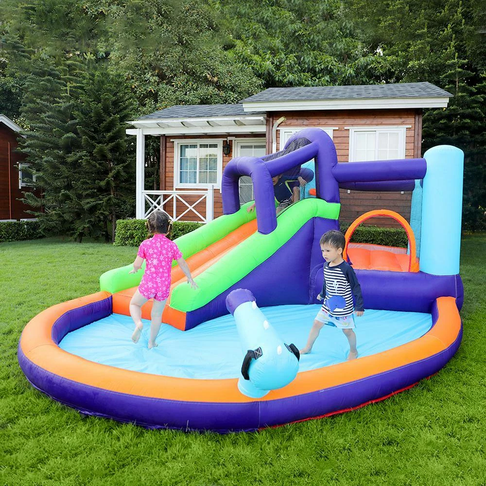 Blue Inflatable Bounce House for Kids Play Water Park with Slide Bouncing Area Playing Pool Climbing Wall Air Blower by Kingdely 5 Blue Inflatable Bounce House for Kids Play Water Park with Slide Bouncing Area Playing Pool Climbing Wall Air Blower by Kingdely - Image 3