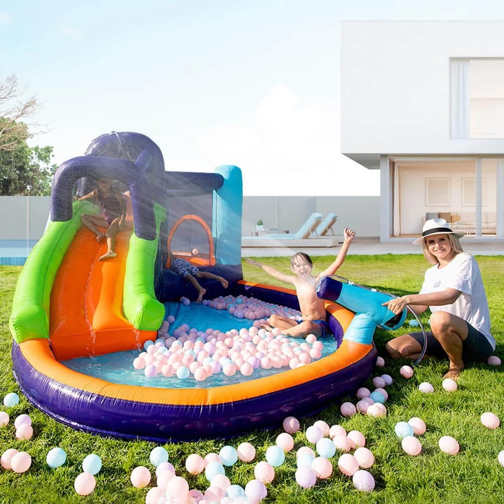 Blue Inflatable Bounce House for Kids Play Water Park with Slide Bouncing Area Playing Pool Climbing Wall Air Blower by Kingdely 4 Blue Inflatable Bounce House for Kids Play Water Park with Slide Bouncing Area Playing Pool Climbing Wall Air Blower by Kingdely - Image 2