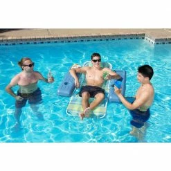 Caribbean Plaid PVC Swimming Pool Float Lounge by Poolmaster -Pool Supplies Sales Store blue poolmaster pool floats 70733 c3 1000