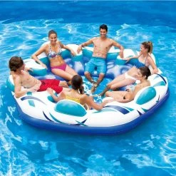 6-Person Blue Inflatable Party Pad Pool Beach Lake Float with Cupholders by Summer Waves -Pool Supplies Sales Store blue summer waves pool floats k80314000167 4f 1000