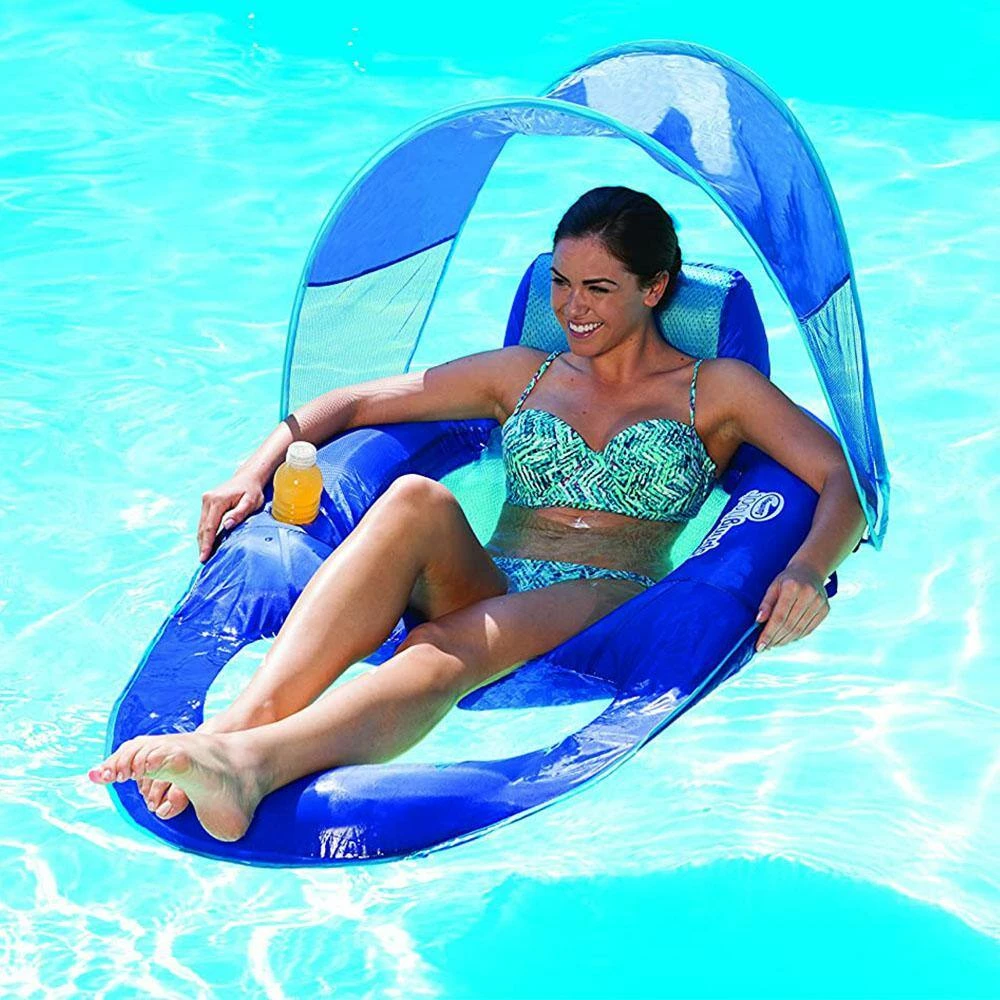 Spring Fabric Float Recliner with Canopy Water Summertime Lounge Seat, Blue (4-Pack) by SwimWays 5 Spring Fabric Float Recliner with Canopy Water Summertime Lounge Seat, Blue (4-Pack) by SwimWays - Image 3