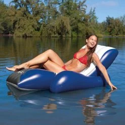 Inflatable Floating Lounge Pool Recliner Lounger Chair with Cup Holders by Intex -Pool Supplies Sales Store blue white intex pool floats 58868ep c3 1000