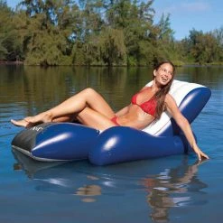Inflatable Floating Lounge Pool Recliner Lounger Chair with Cup Holders by Intex -Pool Supplies Sales Store blue white intex pool floats 58868ep e1 1000