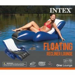 Inflatable Floating Lounge Pool Recliner Lounger Chair with Cup Holders by Intex -Pool Supplies Sales Store blue white intex pool floats 58868ep fa 1000
