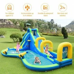 Multi-Color Inflatable Water Slide Kids Bounce House Castle Splash Pool without Blower by Costway -Pool Supplies Sales Store blue yellow green costway pool toys op70401 4f 1000