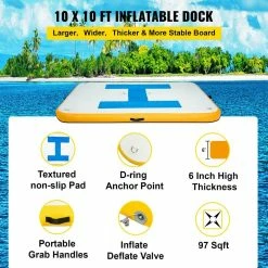 Inflatable Floating Dock 10 x 10 ft. Inflatable Dock Platform 6 in. Thick Inflatable Swim Platform 8-10 People by VEVOR -Pool Supplies Sales Store blues yellows white vevor pool floats ft10x10qb00000001v1 4f 1000