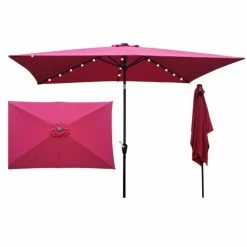 10 ft. x 6.5 ft. Rectangular Patio Solar LED Lighted Outdoor Umbrellas with Crank in Burgundy by Unbranded 8 10 ft. x 6.5 ft. Rectangular Patio Solar LED Lighted Outdoor Umbrellas with Crank in Burgundy by Unbranded -Pool Supplies Sales Store burgundy pool lights wr w65627943 4f 1000