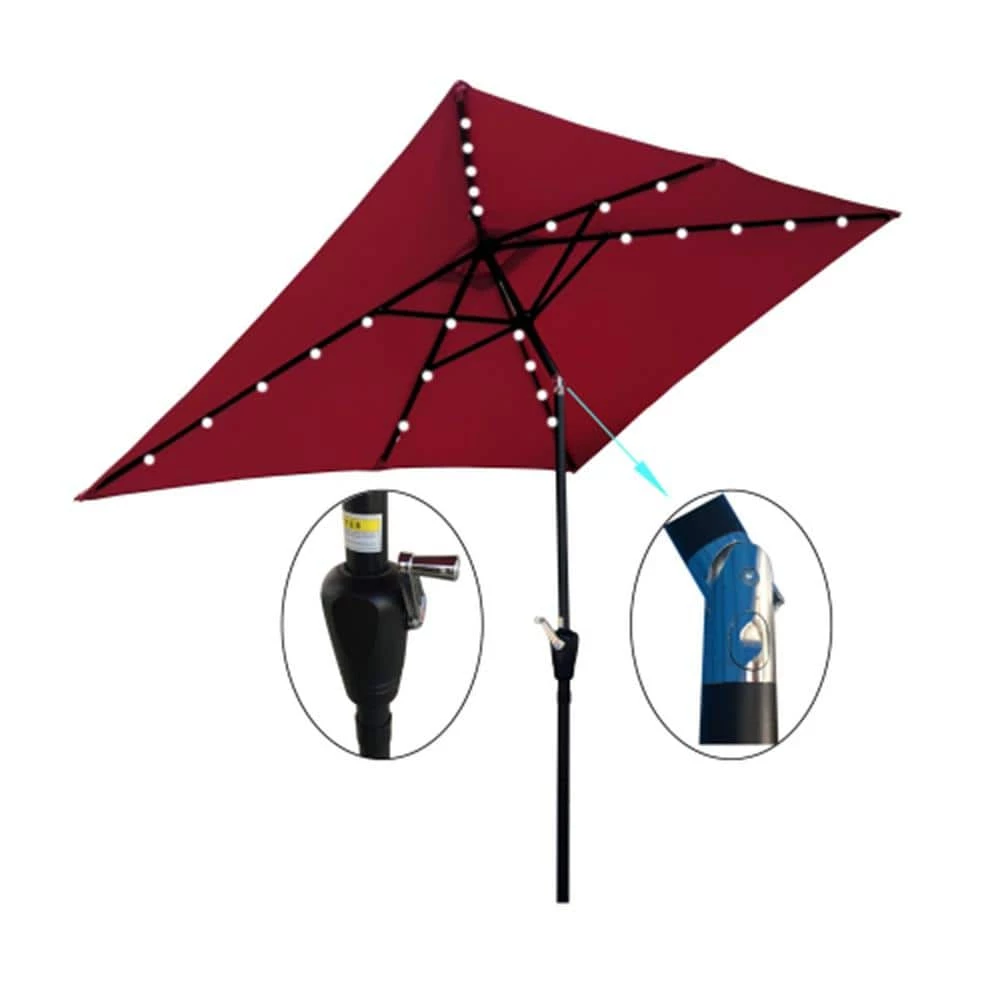 10 ft. x 6.5 ft. Rectangular Patio Solar LED Lighted Outdoor Umbrellas with Crank in Burgundy by Unbranded 3 10 ft. x 6.5 ft. Rectangular Patio Solar LED Lighted Outdoor Umbrellas with Crank in Burgundy by Unbranded