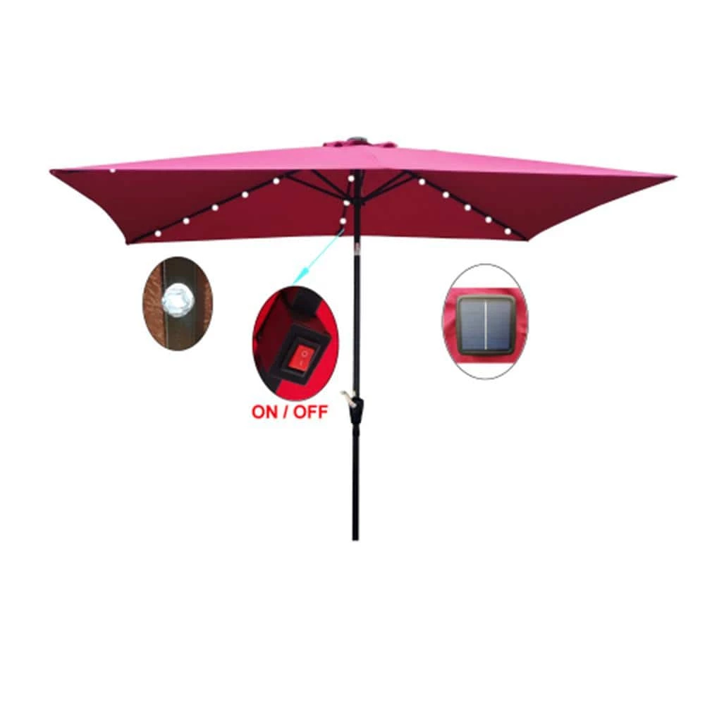 10 ft. x 6.5 ft. Rectangular Patio Solar LED Lighted Outdoor Umbrellas with Crank in Burgundy by Unbranded 4 10 ft. x 6.5 ft. Rectangular Patio Solar LED Lighted Outdoor Umbrellas with Crank in Burgundy by Unbranded - Image 2