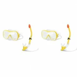 Wave Rider Hypoallergenic Latex Free Mask and Easy Flow Snorkel Set (2-Pack) by Intex