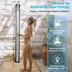 7.2 ft. 9.3 Gal. Solar Heated Shower with Adjustable Head and Foot Tap Spigot in Grey by Costway -Pool Supplies Sales Store costway outdoor showers np10568 4f 1000
