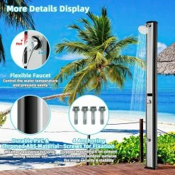 7.2 ft. 9.3 Gal. Solar Heated Shower with Adjustable Head and Foot Tap Spigot in Grey by Costway -Pool Supplies Sales Store costway outdoor showers np10568 76 1000
