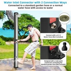7.2 ft. 9.3 Gal. Solar Heated Shower with Adjustable Head and Foot Tap Spigot in Grey by Costway -Pool Supplies Sales Store costway outdoor showers np10568 fa 1000