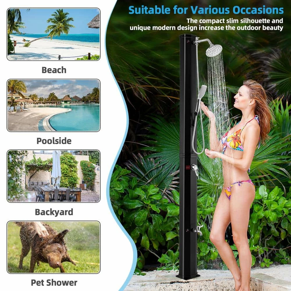 7.2 ft. 9.3 Gal. Solar Heated Shower with Rain Shower, Foot Shower and Hand Shower in Black by Costway 8 7.2 ft. 9.3 Gal. Solar Heated Shower with Rain Shower, Foot Shower and Hand Shower in Black by Costway - Image 6