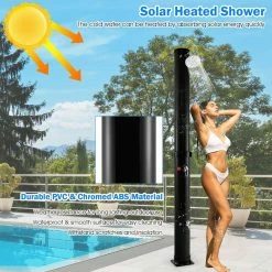 7.2 ft. 10 Gal. Solar Heated Shower with Adjustable Head and Foot Tap Spigot in Black by Costway -Pool Supplies Sales Store costway outdoor showers np10570 1f 1000