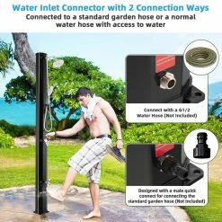 7.2 ft. 10 Gal. Solar Heated Shower with Adjustable Head and Foot Tap Spigot in Black by Costway -Pool Supplies Sales Store costway outdoor showers np10570 fa 1000